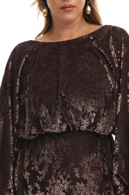 Платье с принтом из набивного бархата и рукавом жиго