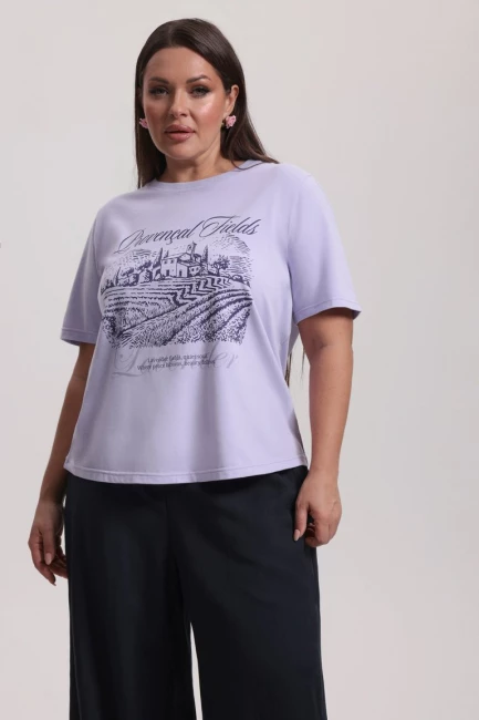 Футболка с рибаной и принтом – фото – Plus Size 50–64 – Моно-Стиль