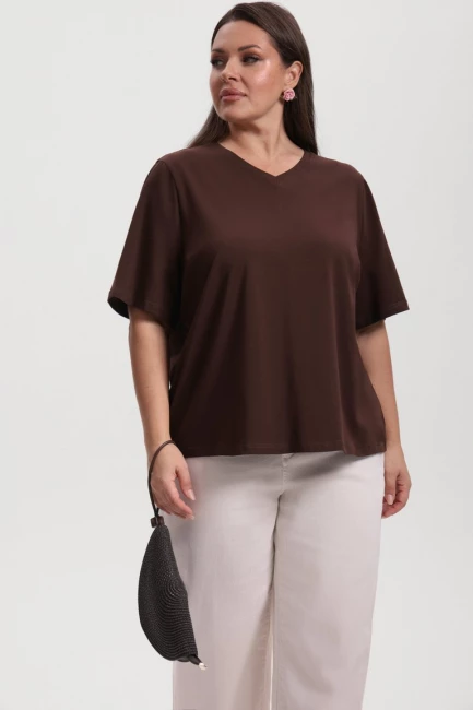 Футболка с вырезом из хлопка – фото – Plus Size 50–64 – Моно-Стиль