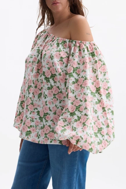 Блузка из хлопка со спущенным плечом – фото – Plus Size 50–64 – Моно-Стиль