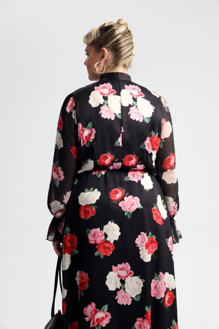 Платье макси с шифоновым рукавом и принтом