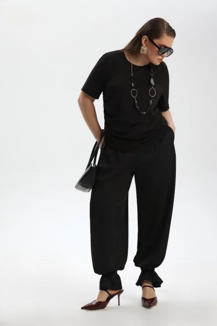 Брюки палаццо из шелка с застежкой энкл тай