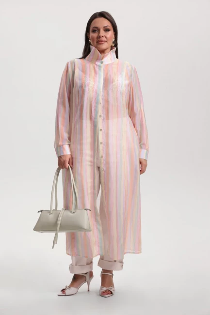 Платье рубашка из тенселя в полоску – фото – Plus Size 50–64 – Моно-Стиль