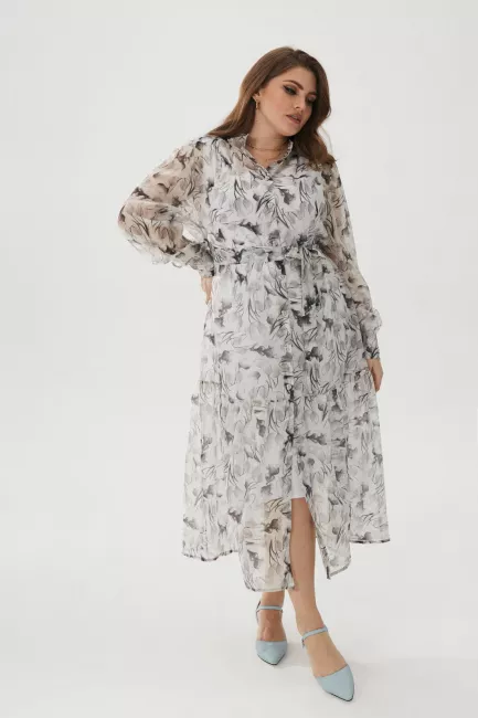 Платье с воланом и принтом из тенселя