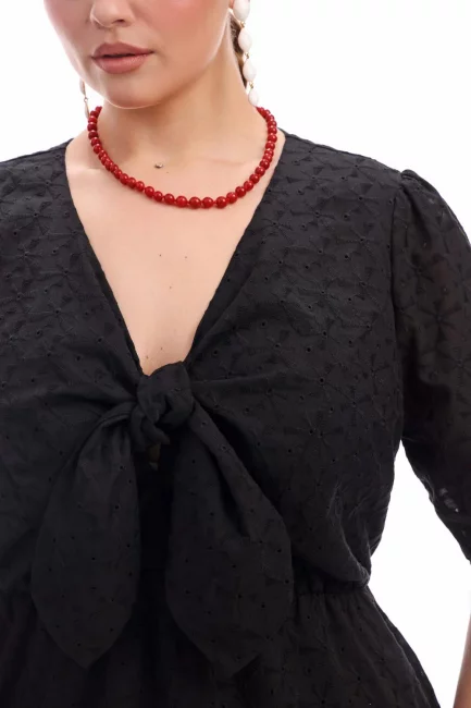Платье из шитья с бантом и ярусной юбкой – фото – Plus Size 50–64 – Моно-Стиль