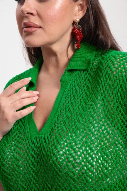 Джемпер поло и юбка из вязаного трикотажа сетка – фото – Plus Size 50–64 – Моно-Стиль