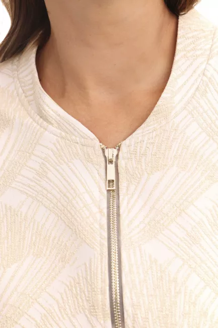 Бомбер из фактурной ткани с металлизированным принтом