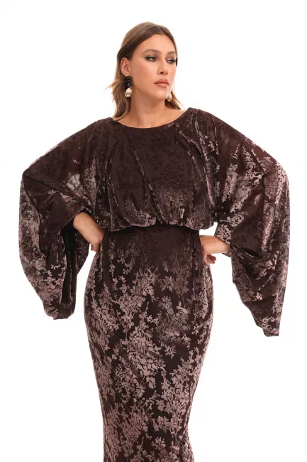 Платье с принтом из набивного бархата и рукавом жиго