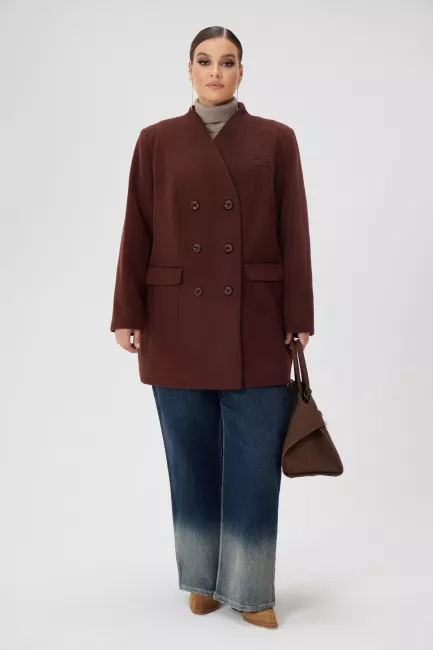 Полупальто без лацканов из смесовой шерсти