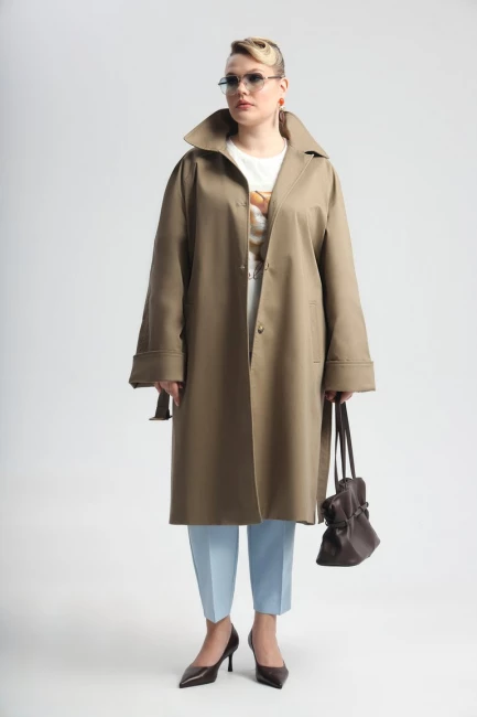 Тренч однобортный с рукавом реглан – фото – Plus Size 50–64 – Моно-Стиль