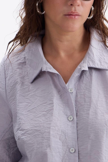 Блузка из жатого серого хлопка – фото – Plus Size 50–64 – Моно-Стиль