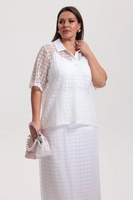 Блузка из кружевного шитья с топом – фото – Plus Size 50–64 – Моно-Стиль