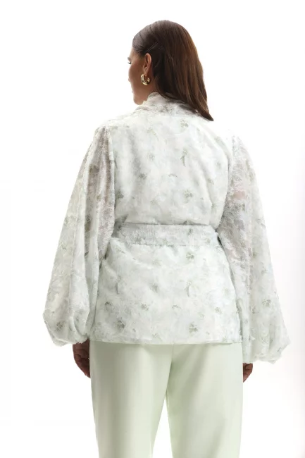 Блузка кимоно из салатовой фактурной ткани