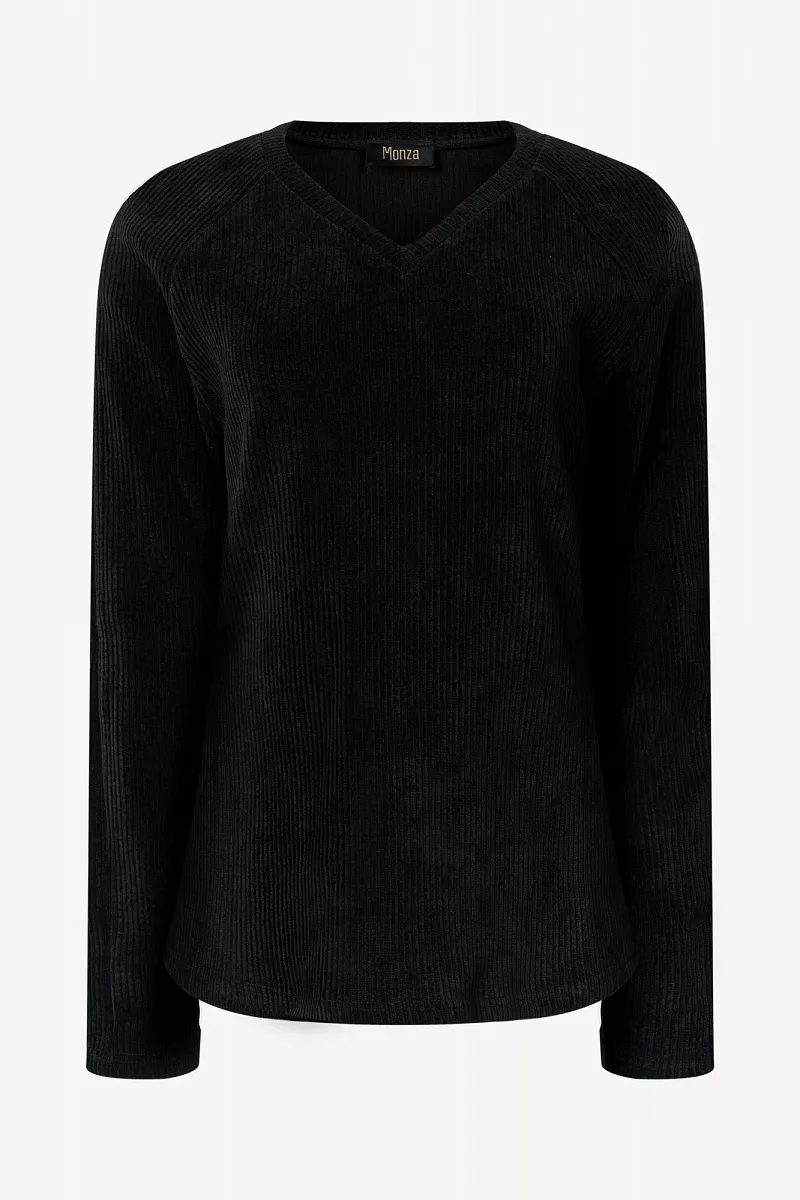 Лонгслив с V-вырезом из велюра в рубчик