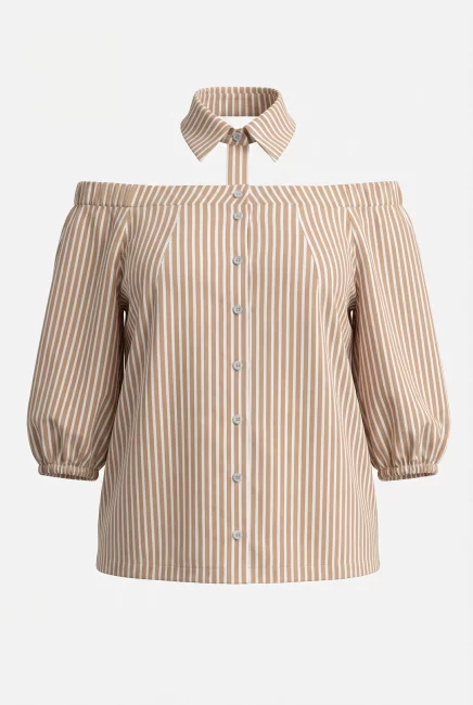 Рубашка в полоску со съемным воротником и декольте