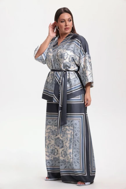 Брюки палаццо из поливискозы с голубым принтом – фото – Plus Size 50–64 – Моно-Стиль