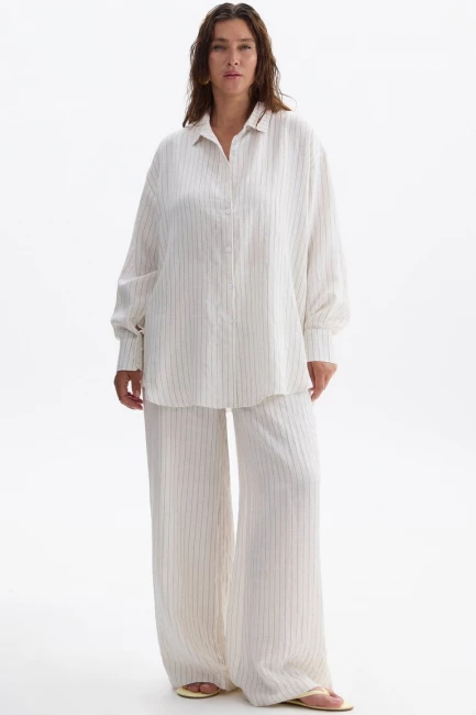 Брюки палаццо изо льна в полоску – фото – Plus Size 50–64 – Моно-Стиль