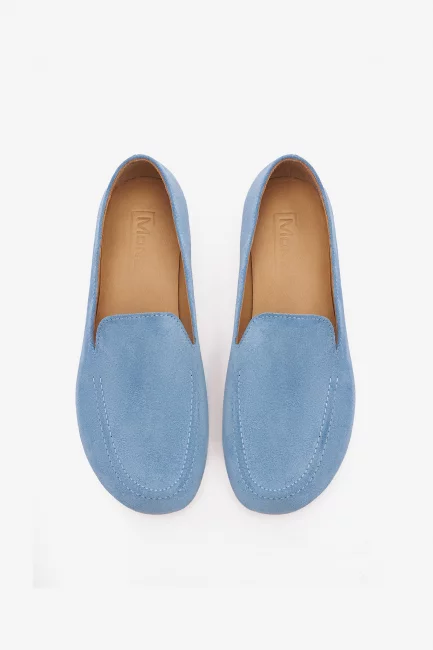 Венецианские лоферы из голубой замши