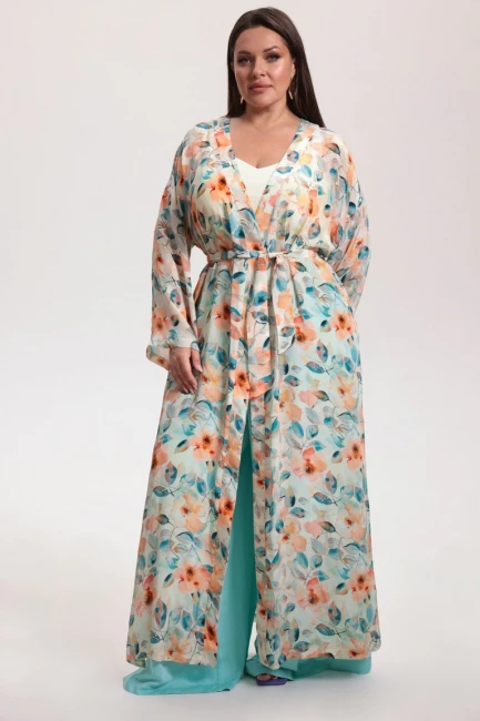 Кардиган парео из поливискозы с синим принтом – фото – Plus Size 50–64 – Моно-Стиль