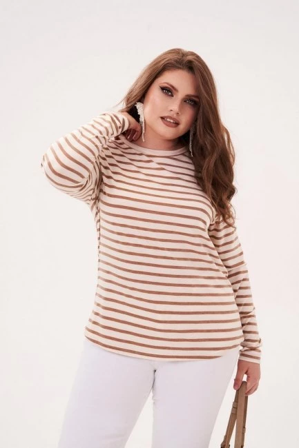 Трикотажный лонгслив regular fit с бежевой полоской