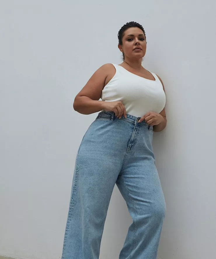 Голубые джинсовые палаццо high loose