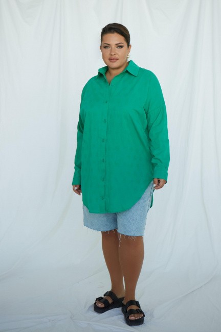 Зеленая оверсайз рубашка с рельефным рисунком заказать с доставкой по москве