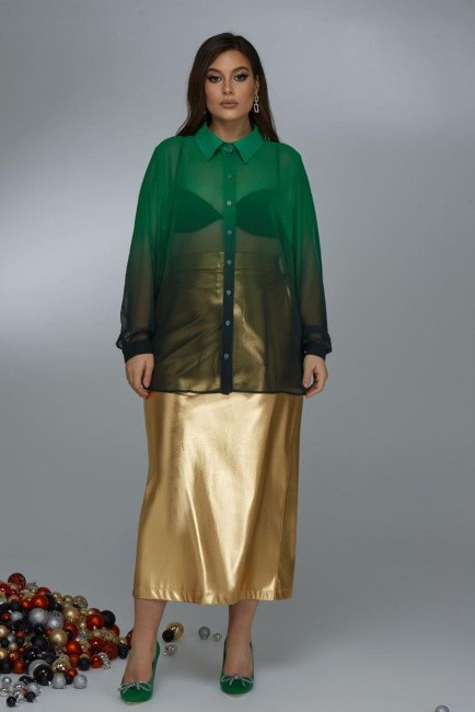 Золотая макси юбка из экокожи с разрезом