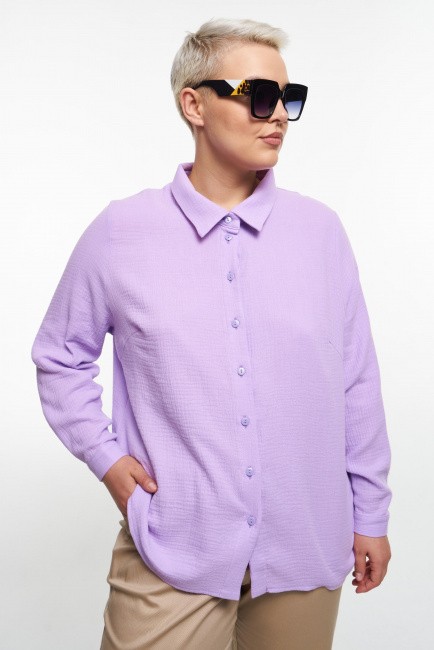 Сиреневая рубашка из жатой ткани большого размера купить онлайн в интернет-магазине одежды больших размеров для женщин 