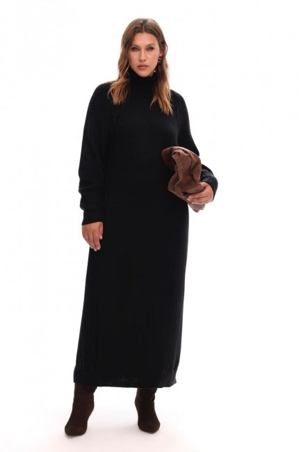 Черное платье гольф с вязкой коса