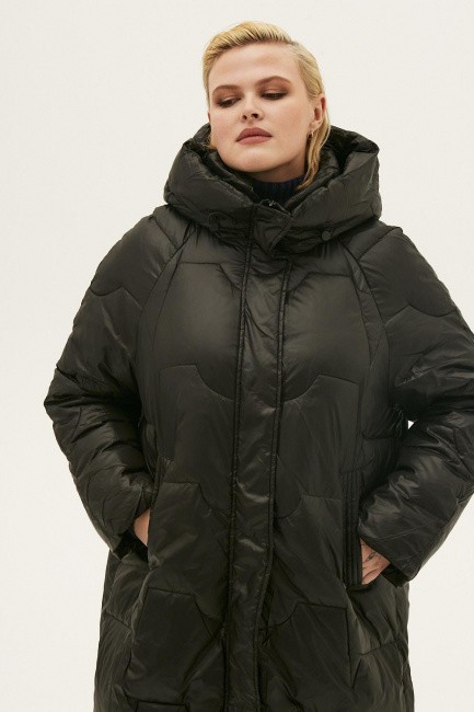 Черная удлиненная куртка пуховик с капюшоном большого размера купить онлайн с доставкой 