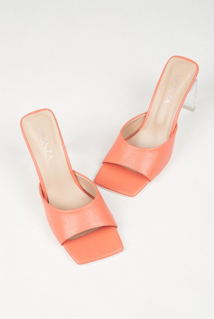 оранжевые кожаные босоножки на каблуке из винила купить онлайн 