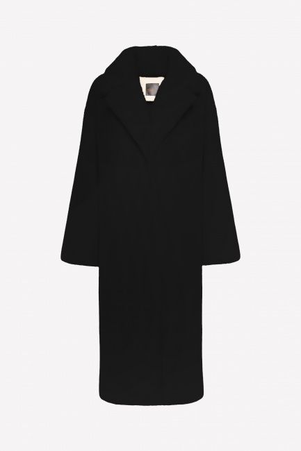 Черное меховое пальто из шерсти мериноса