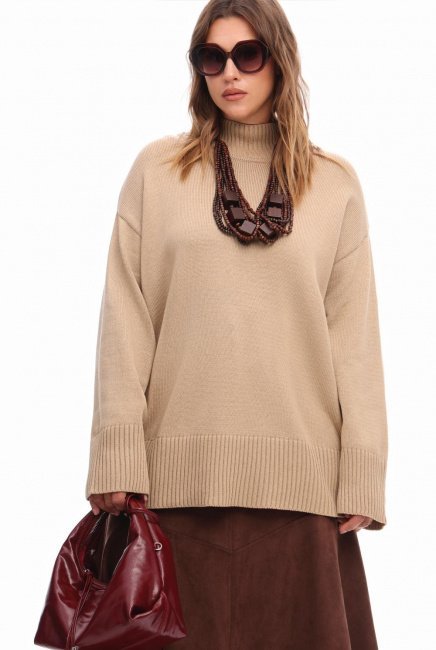 Хлопковый джемпер relaxed fit с воротником стойка