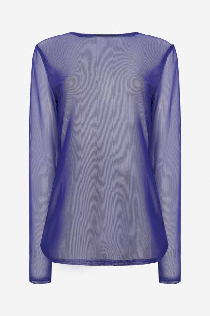 Лонгслив синий из полупрозрачной ткани