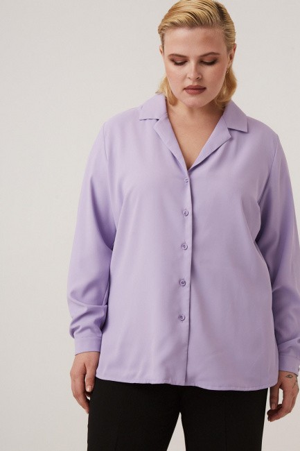Сиреневая блузка большого размера купить в магазине одежды больших размеров для женщин 