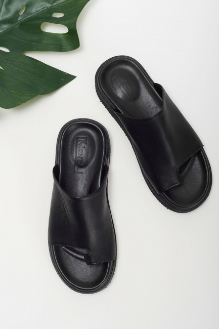 Черные кожаные сандалии на один палец с увеличенной полнотой