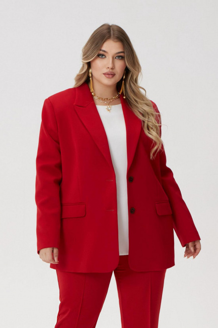 Красный однобортный пиджак с двумя шлицами