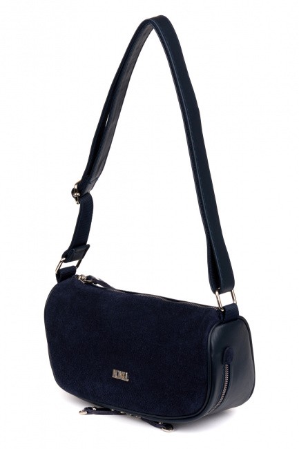 Темно-синяя сумка хобо через плечо из комбинированной замши и кожи
