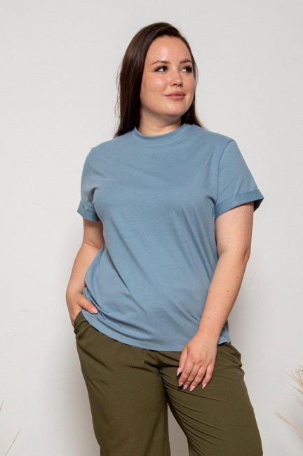 Трикотажная базовая футболка с круглым вырезом джинсового цвета