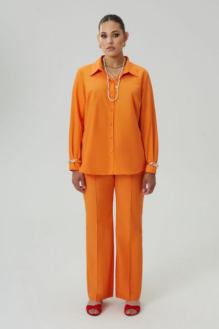 Оранжевые брюки клеш из смесового хлопка