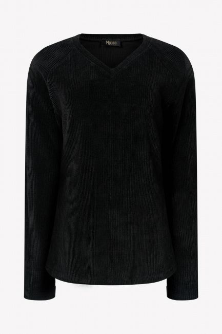 Лонгслив с V-вырезом из велюра в рубчик