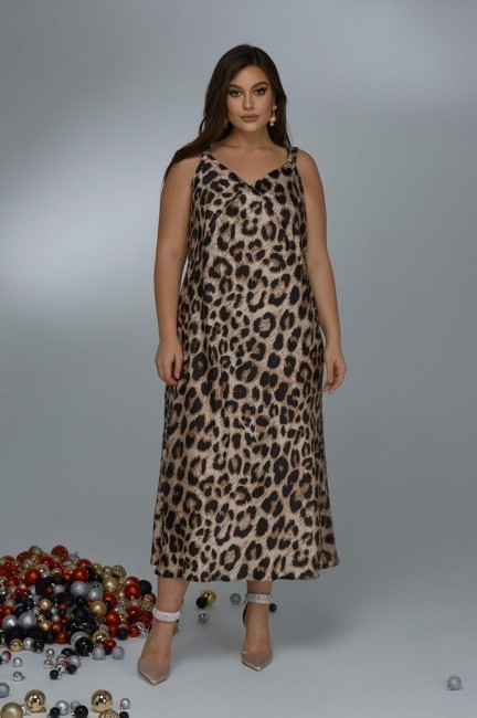 Платье слип А-силуэта из шелка с принтом леопард