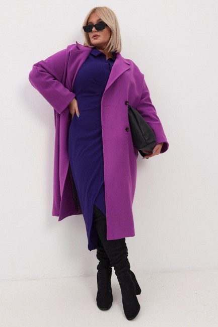 Фиолетовое двубортное пальто в мужском стиле женское размера плюс