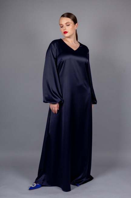 Платье макси темно-синего цвета из рельефной ткани
