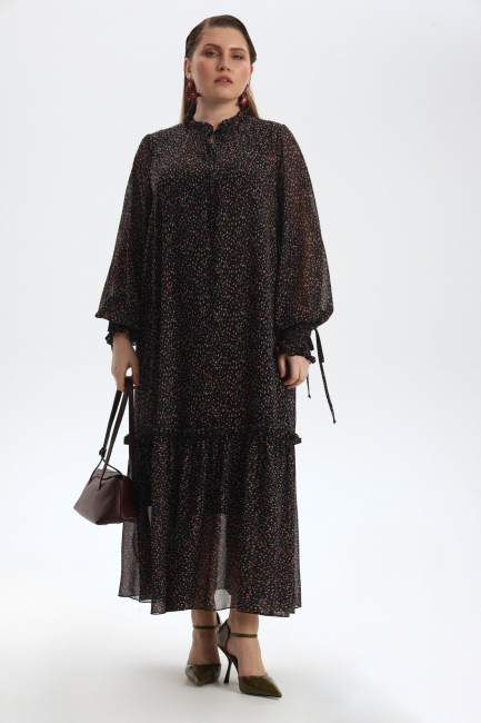 Платье трапеция из шифона с воланами и подкладкой