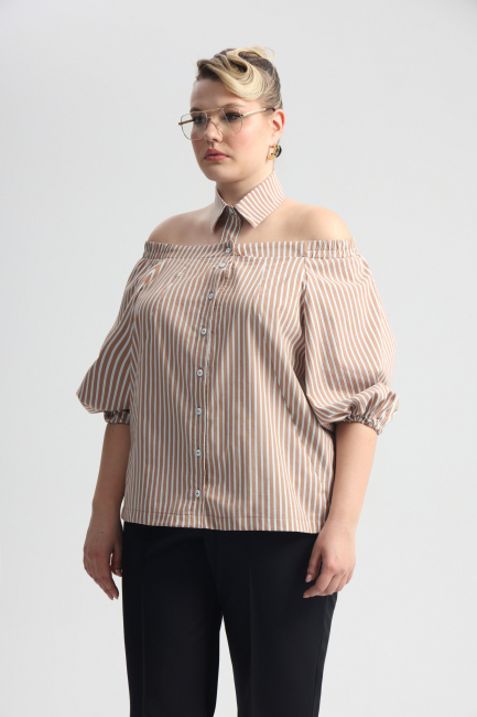 Рубашка в полоску со съемным воротником и декольте