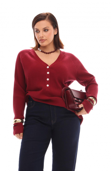 Джемпер лапша на пуговицах в оттенке бордо