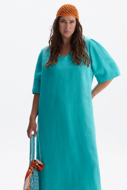 Платье с завязкой на спинке изо льна – фото – Plus Size 50–64 – Моно-Стиль