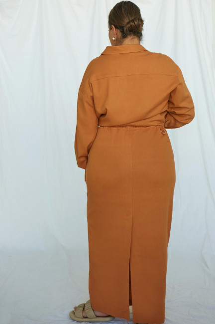 Льняная юбка макси с разрезом в оттенке охра