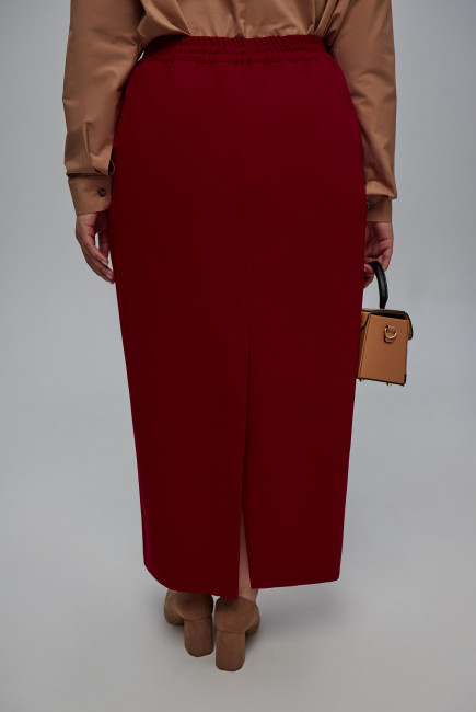 Бордовая макси юбка со шлицей плюс сайз